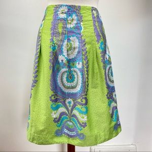 We Love Vera Anthropologie Green Retro Paisley Skirt Sz 8